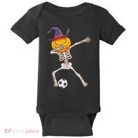 Funny Dabbing Skeleton Pumpkin Head Scary Witch Hat Soccer Baby Bodysuit thumb 0