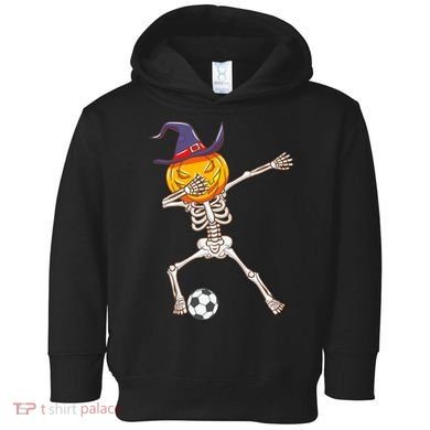 Funny Dabbing Skeleton Pumpkin Head Scary Witch Hat Soccer Toddler Hoodie