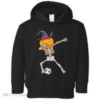 Funny Dabbing Skeleton Pumpkin Head Scary Witch Hat Soccer Toddler Hoodie thumb 0