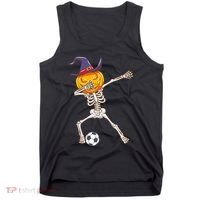 Funny Dabbing Skeleton Pumpkin Head Scary Witch Hat Soccer Tank Top thumb 0