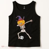 Funny Dabbing Skeleton Pumpkin Head Scary Witch Hat Soccer Tank Top thumb 2