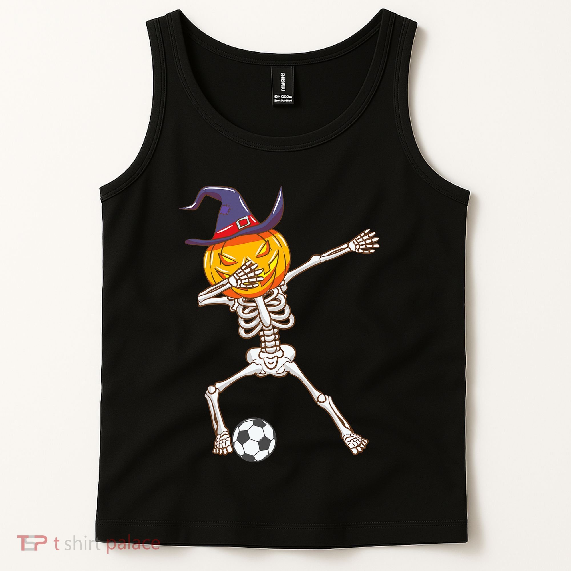 Funny Dabbing Skeleton Pumpkin Head Scary Witch Hat Soccer Tank Top