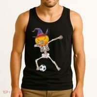 Funny Dabbing Skeleton Pumpkin Head Scary Witch Hat Soccer Tank Top thumb 3