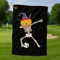 Funny Dabbing Skeleton Pumpkin Head Scary Witch Hat Soccer Golf Towel thumb 1