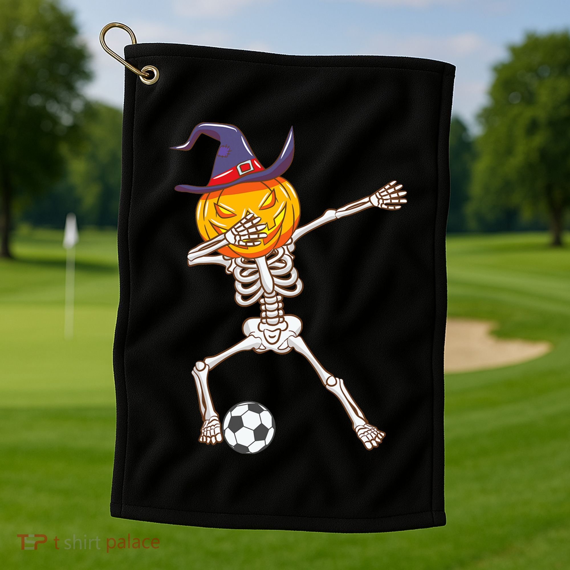 Funny Dabbing Skeleton Pumpkin Head Scary Witch Hat Soccer Golf Towel