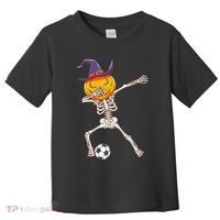 Funny Dabbing Skeleton Pumpkin Head Scary Witch Hat Soccer Toddler T-Shirt thumb 0