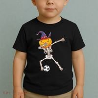Funny Dabbing Skeleton Pumpkin Head Scary Witch Hat Soccer Toddler T-Shirt thumb 2