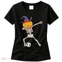 Funny Dabbing Skeleton Pumpkin Head Scary Witch Hat Soccer Women's T-Shirt thumb 0
