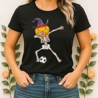 Funny Dabbing Skeleton Pumpkin Head Scary Witch Hat Soccer Women's T-Shirt thumb 2