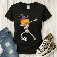 Funny Dabbing Skeleton Pumpkin Head Scary Witch Hat Soccer Women's T-Shirt thumb 3