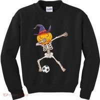 Funny Dabbing Skeleton Pumpkin Head Scary Witch Hat Soccer Kids Sweatshirt thumb 0