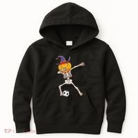 Funny Dabbing Skeleton Pumpkin Head Scary Witch Hat Soccer Kids Hoodie thumb 0