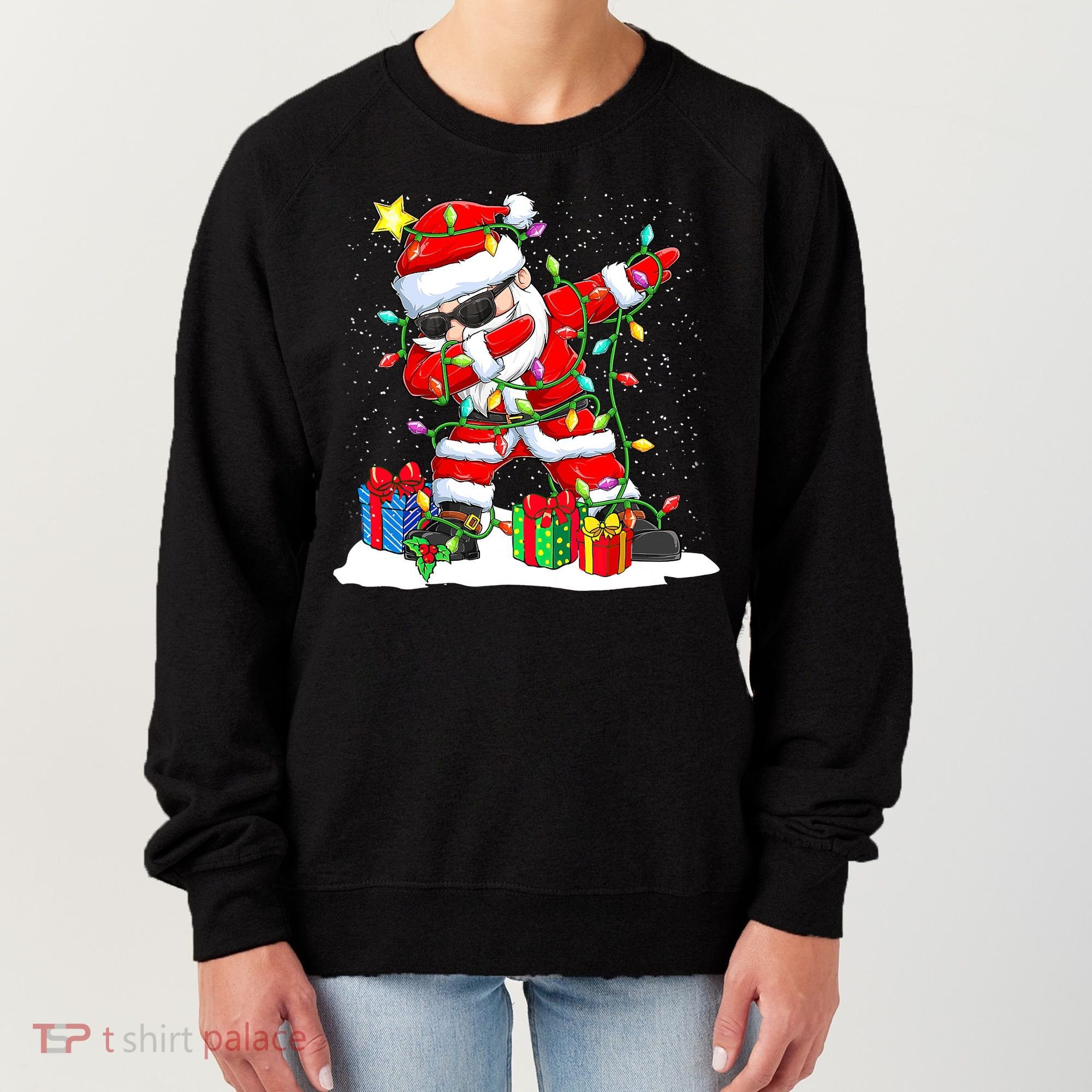 Funny Dabbing Santa Christmas Tree Lights Xmas Boys Women's Sweatshirt