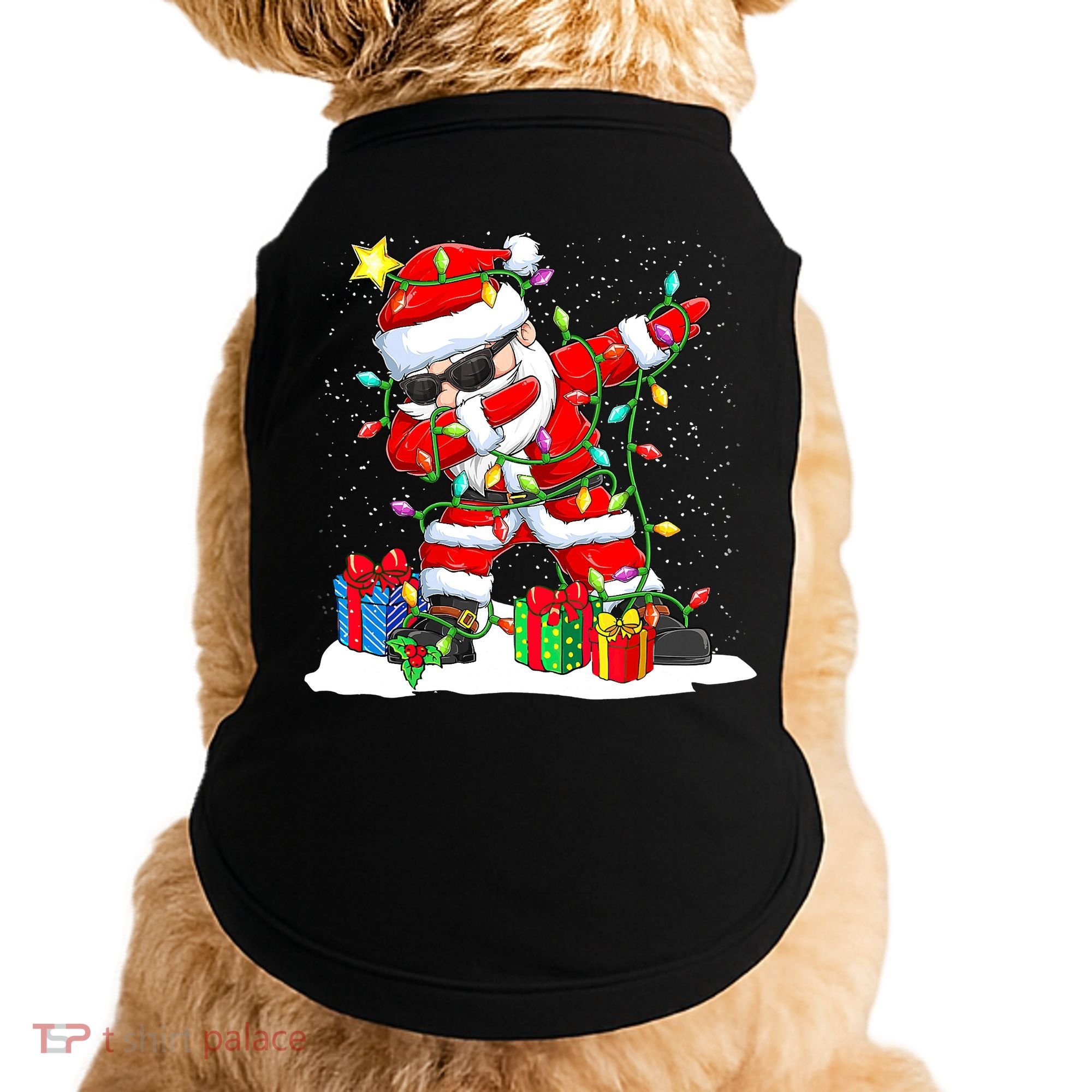 Funny Dabbing Santa Christmas Tree Lights Xmas Boys Doggie Tank