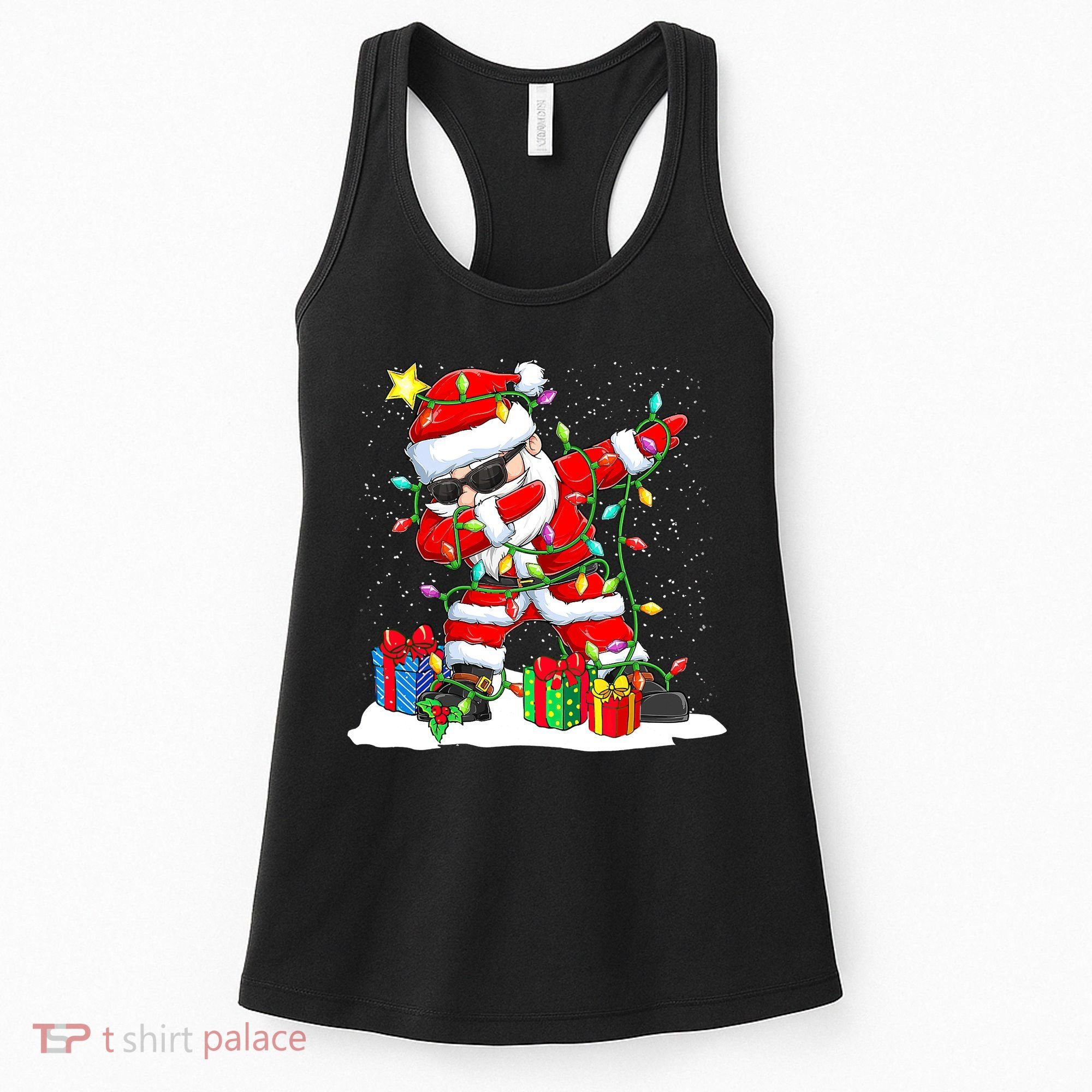 Funny Dabbing Santa Christmas Tree Lights Xmas Boys Women's Tank Top