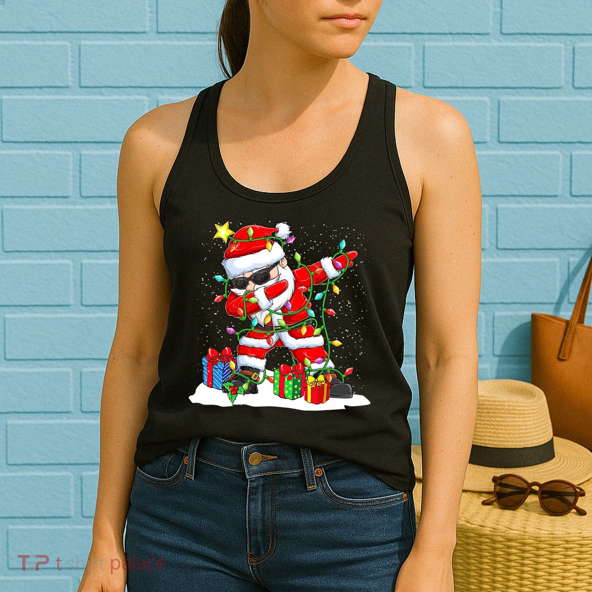Funny Dabbing Santa Christmas Tree Lights Xmas Boys Women's Tank Top