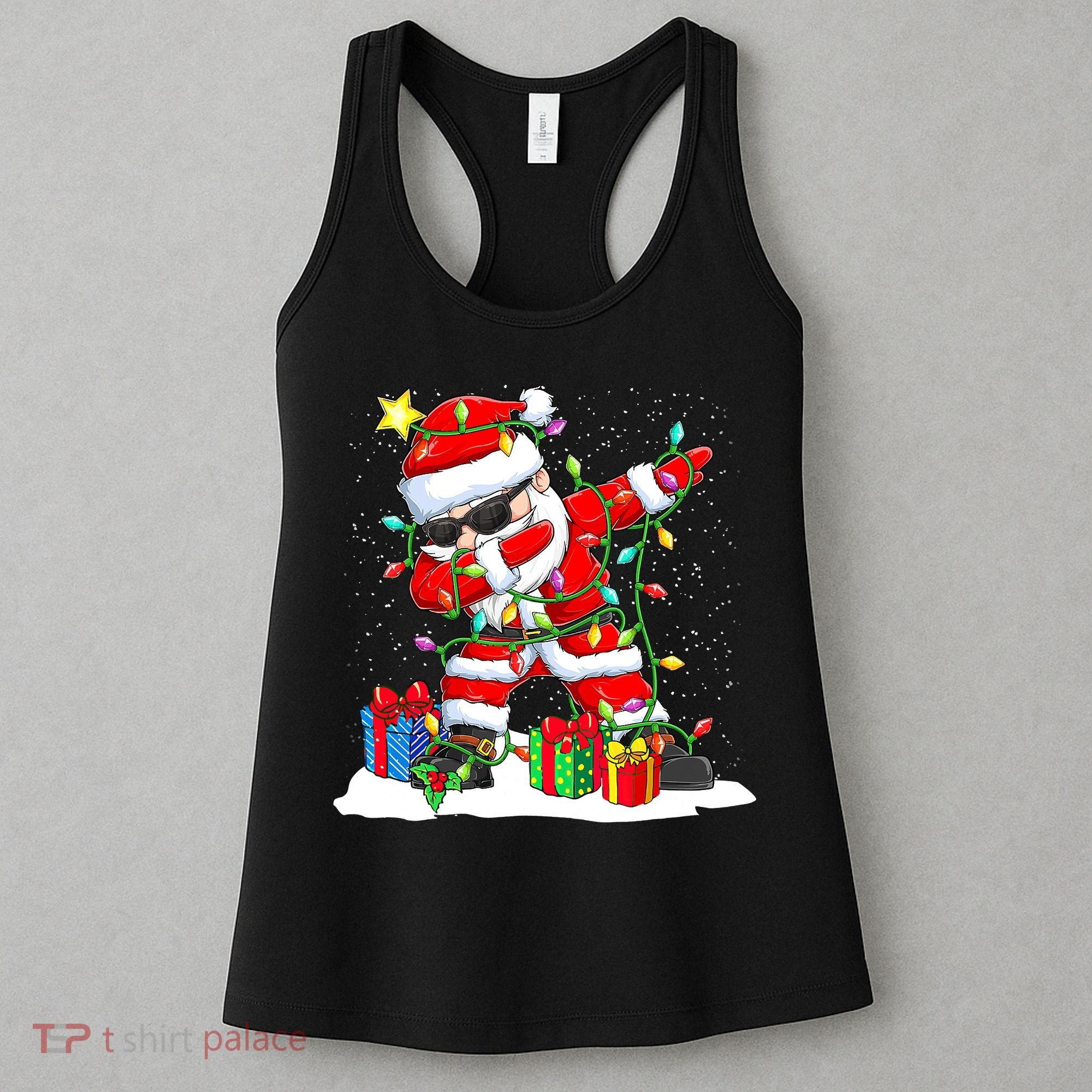 Funny Dabbing Santa Christmas Tree Lights Xmas Boys Women's Tank Top