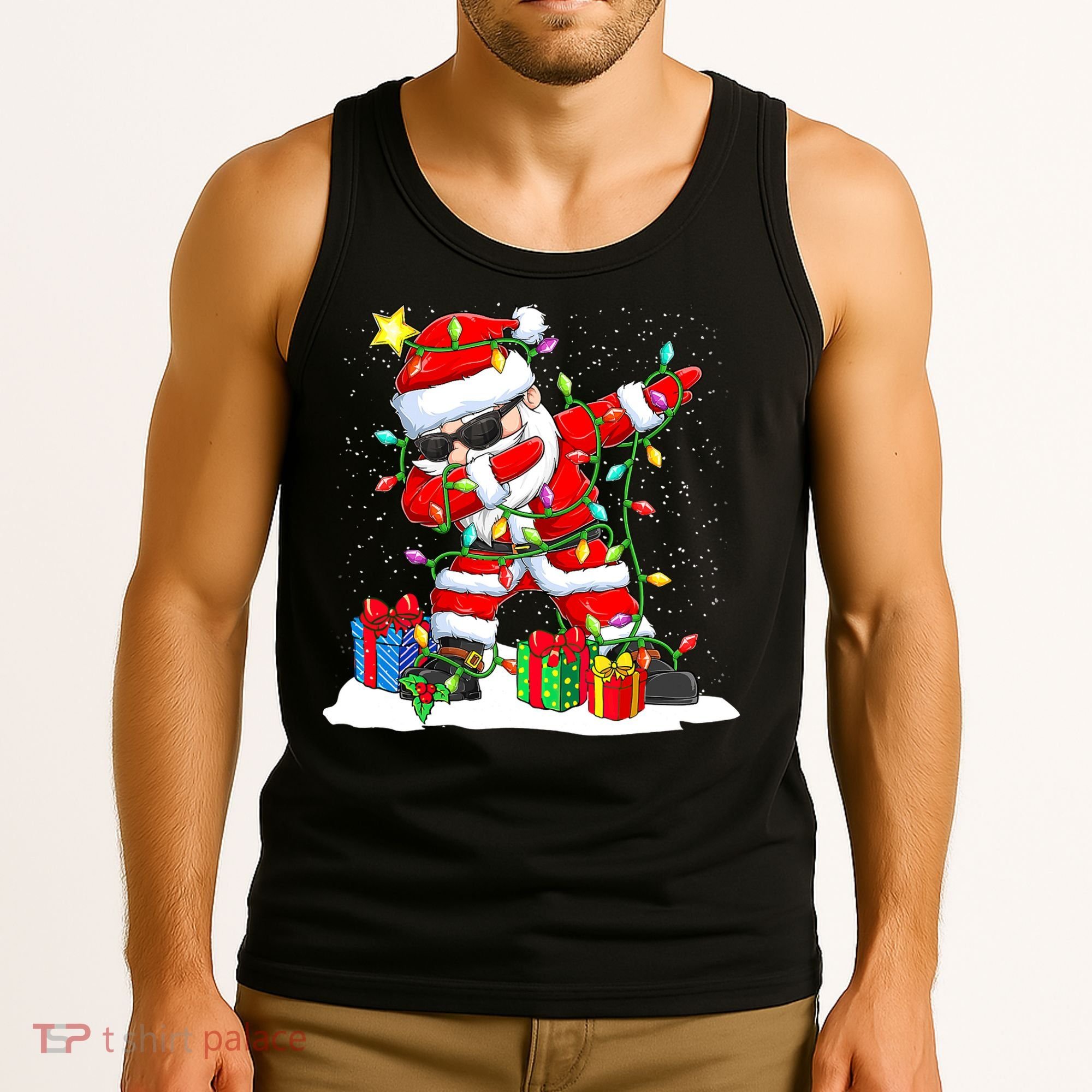 Funny Dabbing Santa Christmas Tree Lights Xmas Boys Tank Top