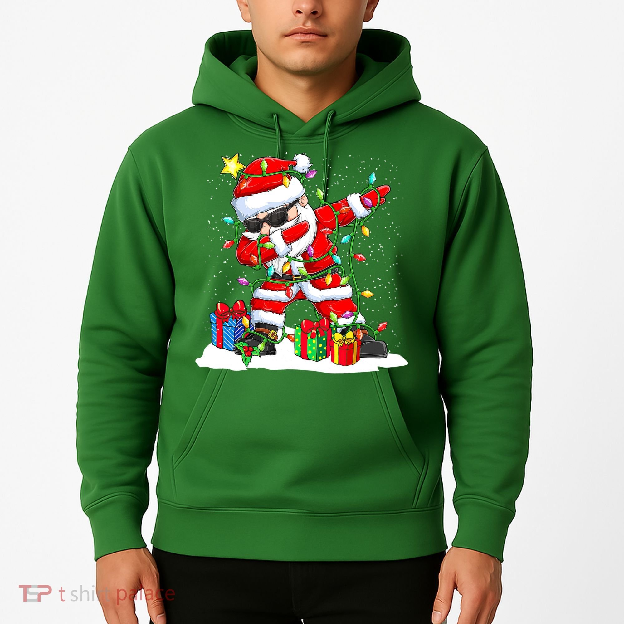 Funny Dabbing Santa Christmas Tree Lights Xmas Boys Hoodie