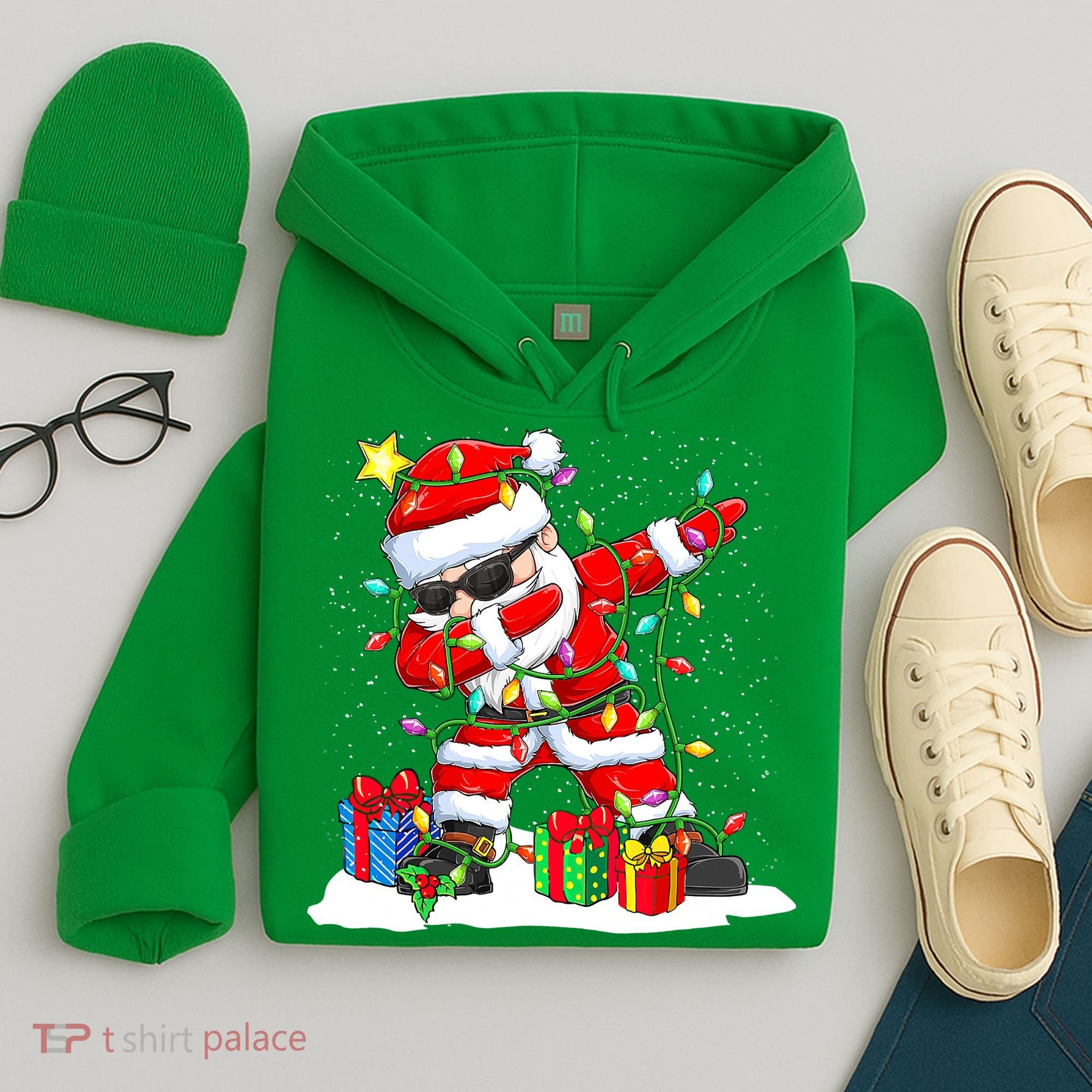 Funny Dabbing Santa Christmas Tree Lights Xmas Boys Hoodie