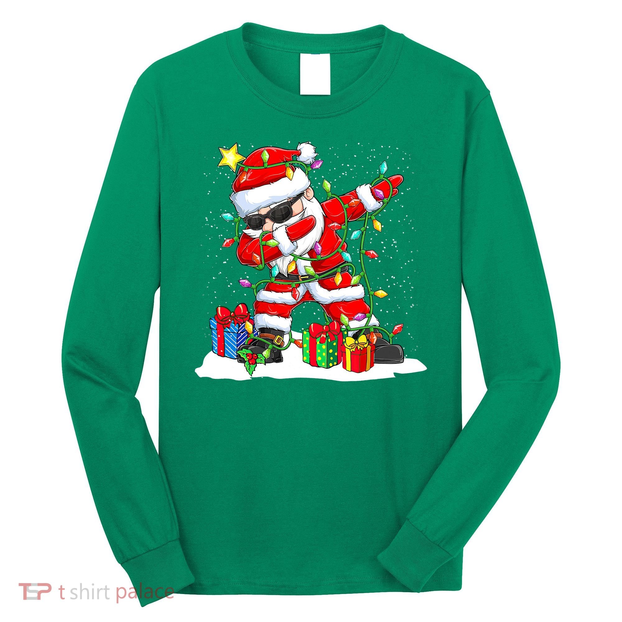 Funny Dabbing Santa Christmas Tree Lights Xmas Boys Long Sleeve Shirt