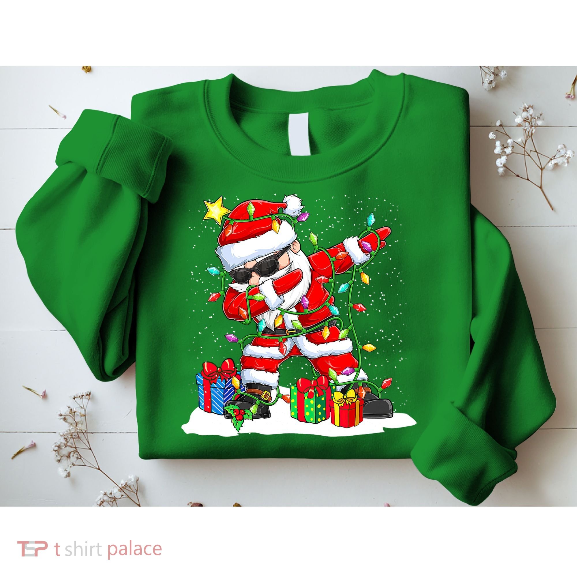 Funny Dabbing Santa Christmas Tree Lights Xmas Boys Sweatshirt