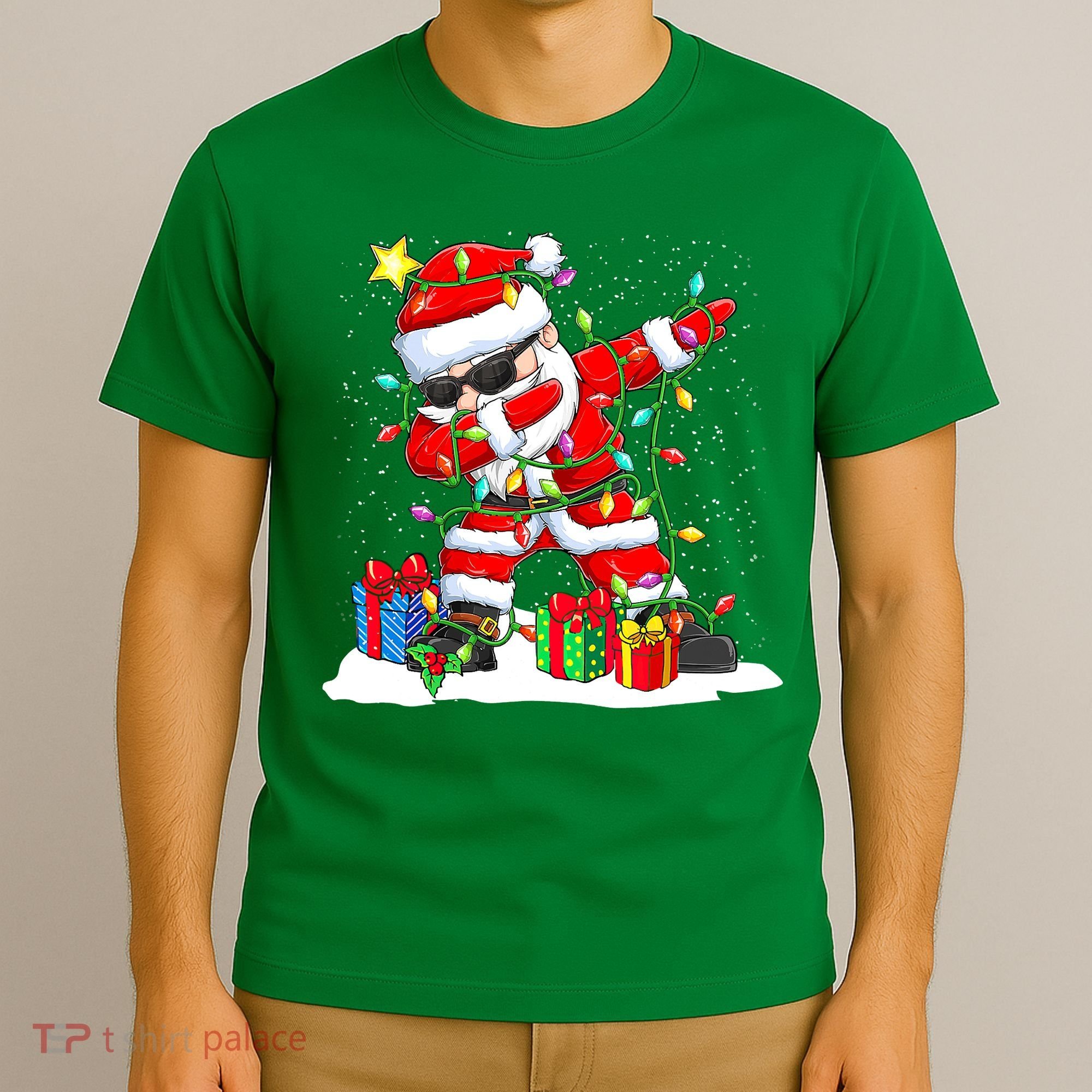 Funny Dabbing Santa Christmas Tree Lights Xmas Boys T-Shirt