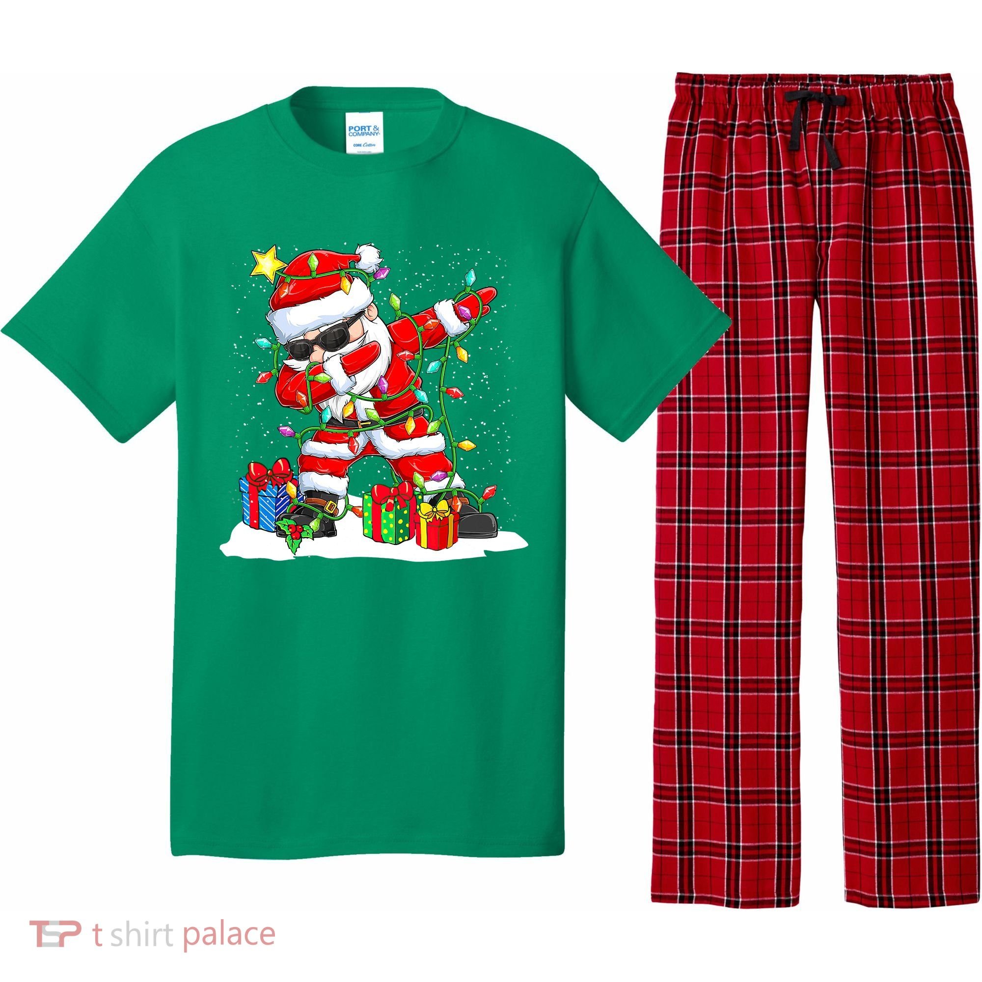 Funny Dabbing Santa Christmas Tree Lights Xmas Boys Pajama Set