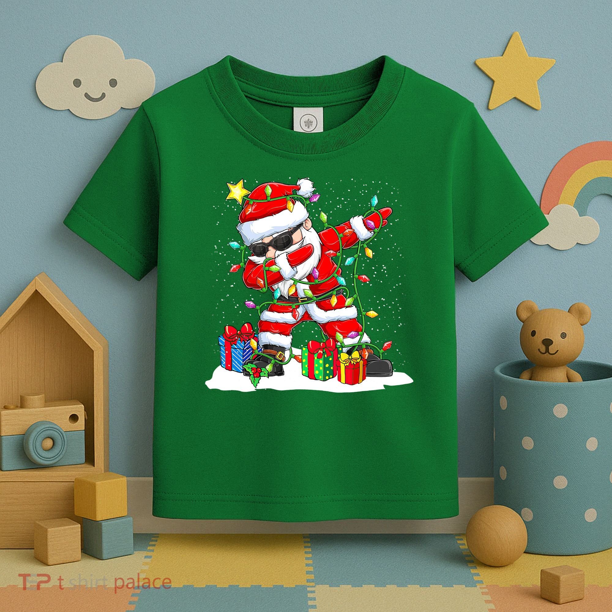 Funny Dabbing Santa Christmas Tree Lights Xmas Boys Toddler T-Shirt