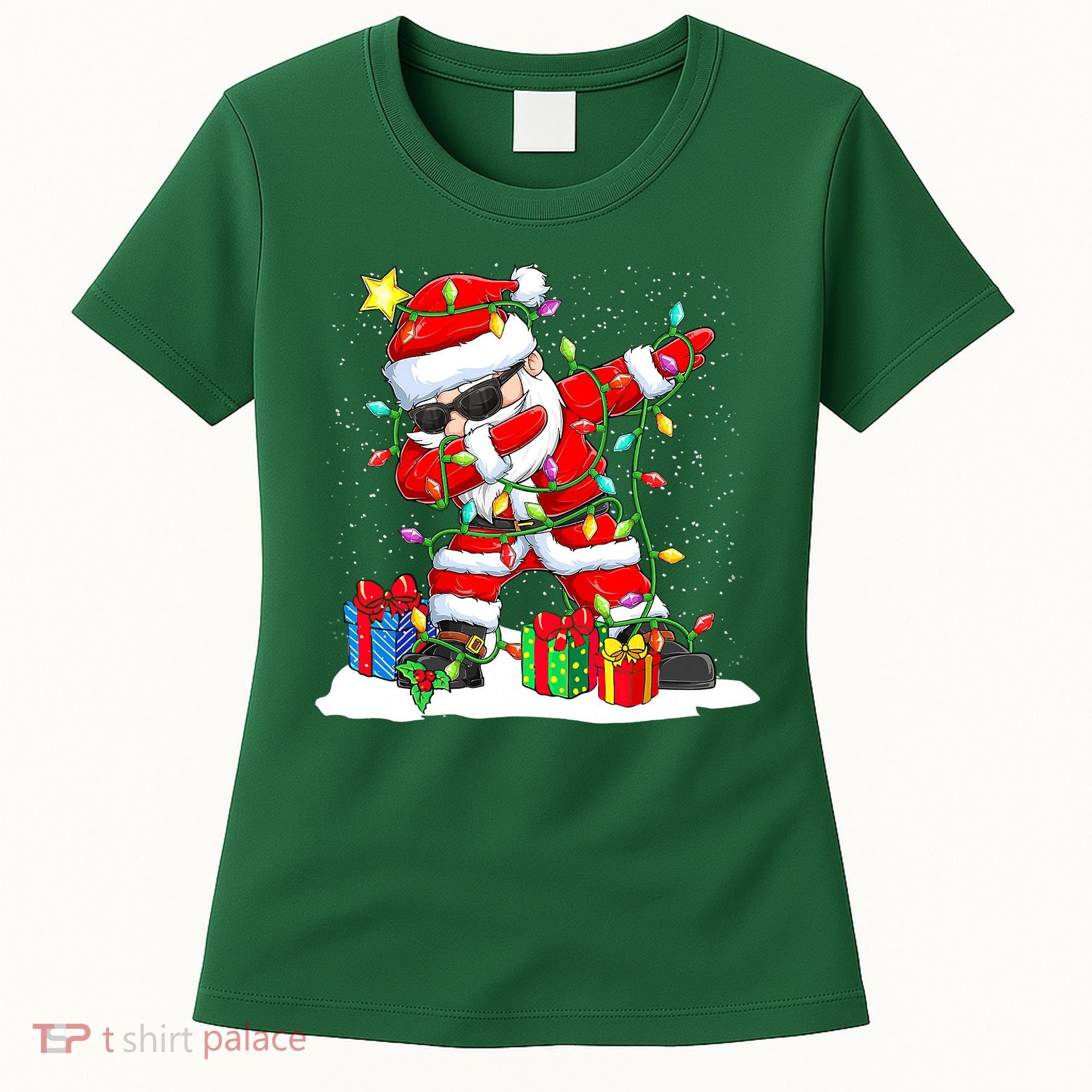 Funny Dabbing Santa Christmas Tree Lights Xmas Boys Women's T-Shirt