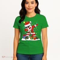 Funny Dabbing Santa Christmas Tree Lights Xmas Boys Women's T-Shirt thumb 4