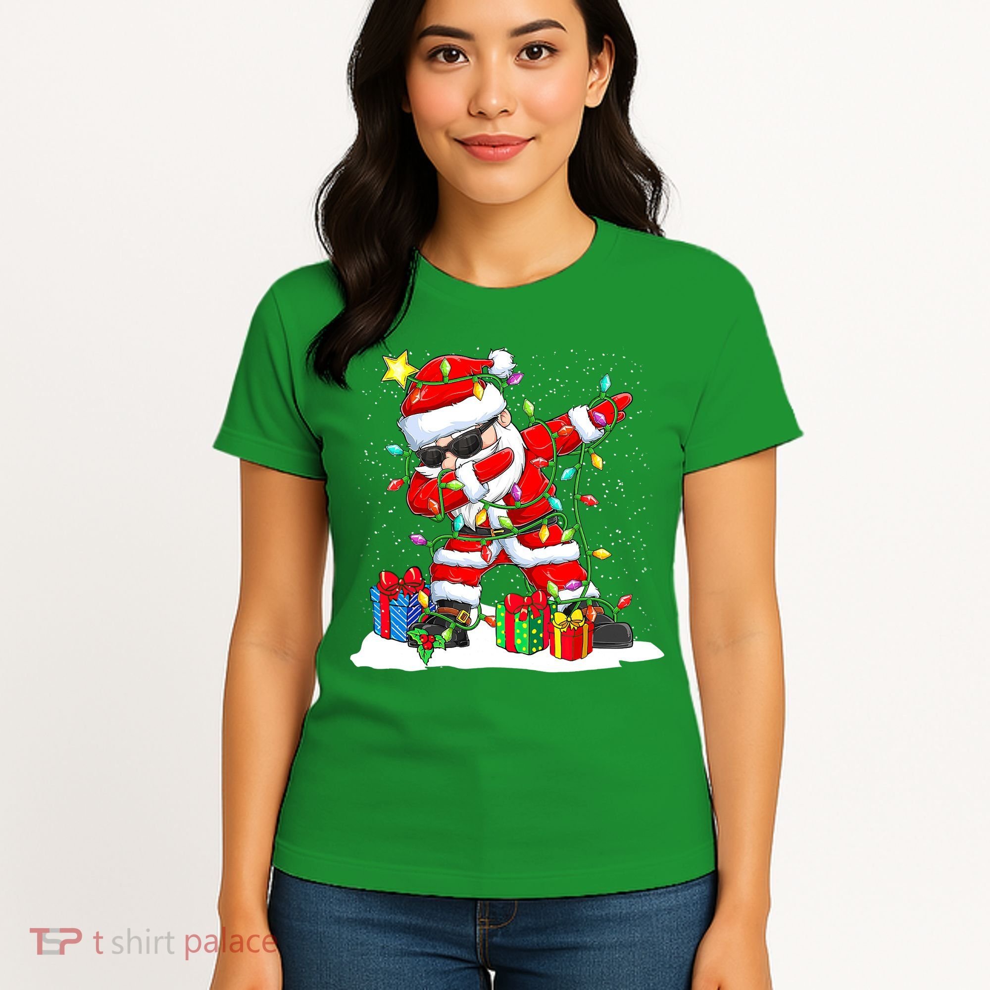 Funny Dabbing Santa Christmas Tree Lights Xmas Boys Women's T-Shirt