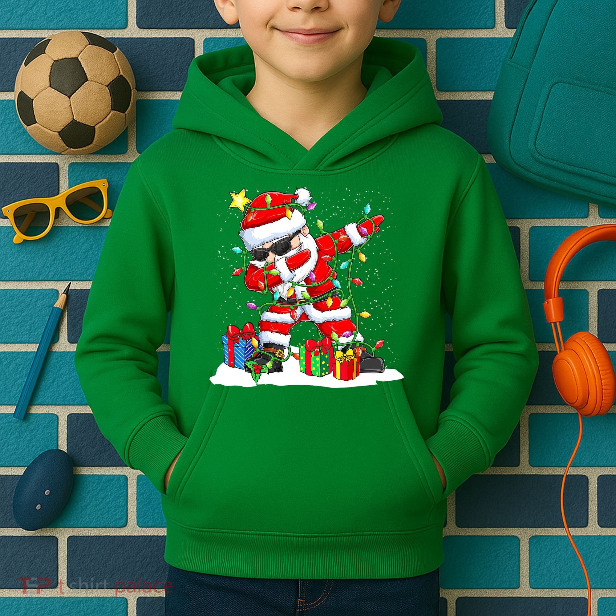 Funny Dabbing Santa Christmas Tree Lights Xmas Boys Kids Hoodie