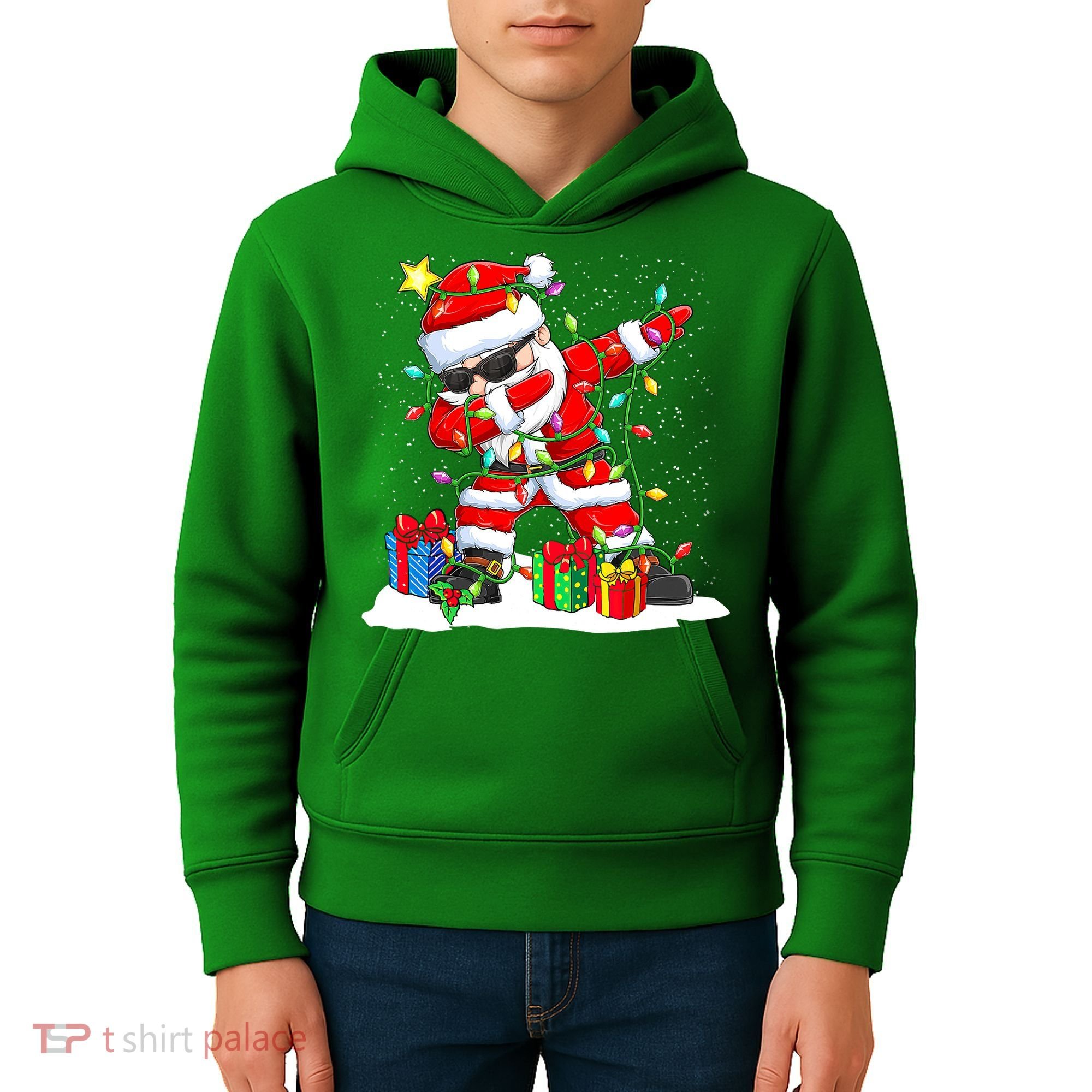 Funny Dabbing Santa Christmas Tree Lights Xmas Boys Kids Hoodie