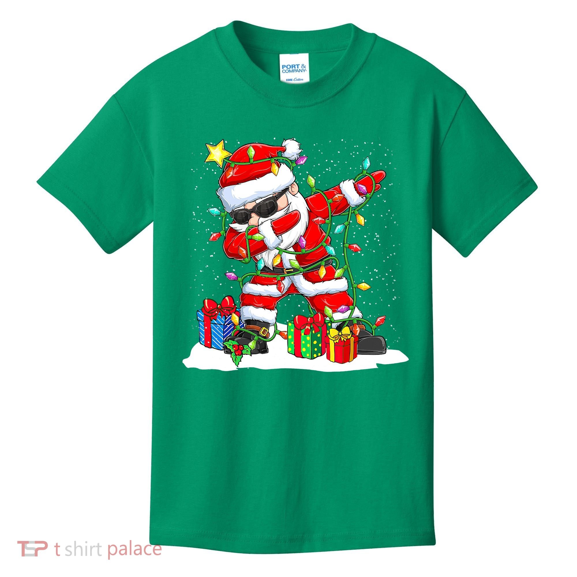 Funny Dabbing Santa Christmas Tree Lights Xmas Boys Kids T-Shirt