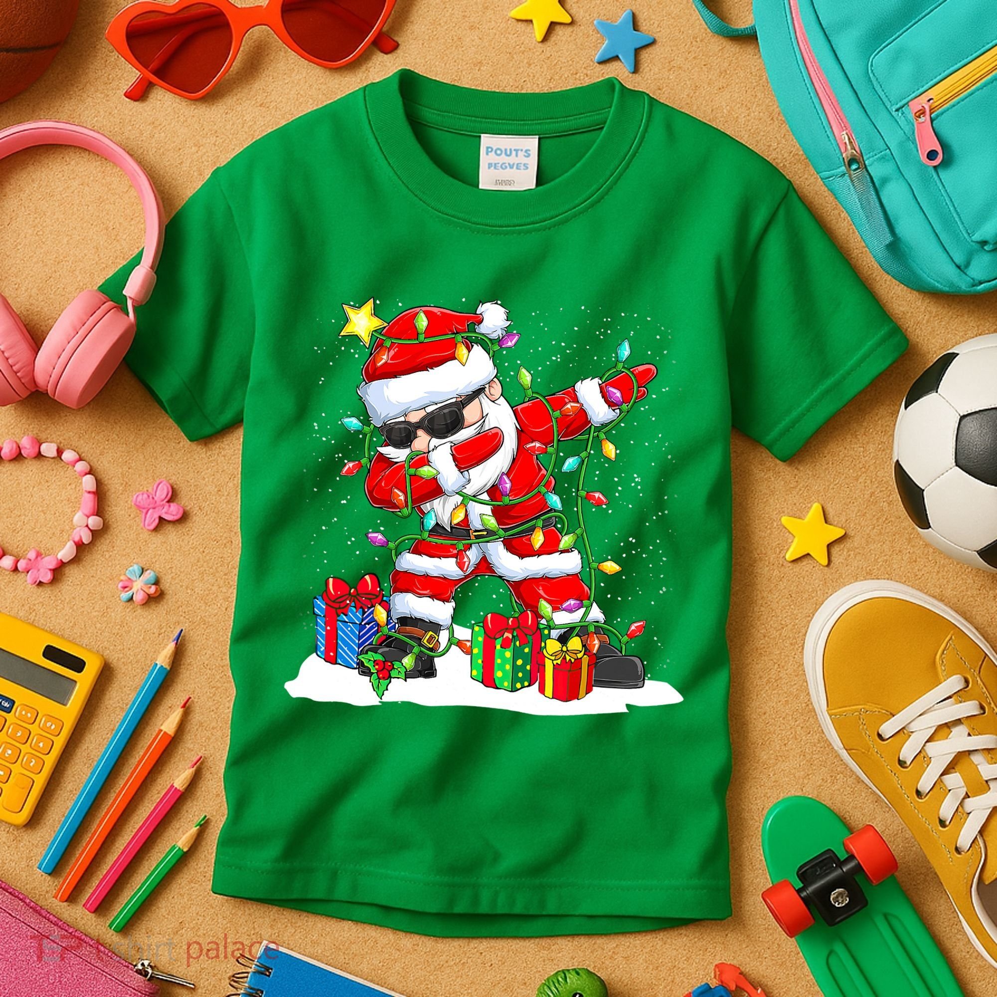 Funny Dabbing Santa Christmas Tree Lights Xmas Boys Kids T-Shirt