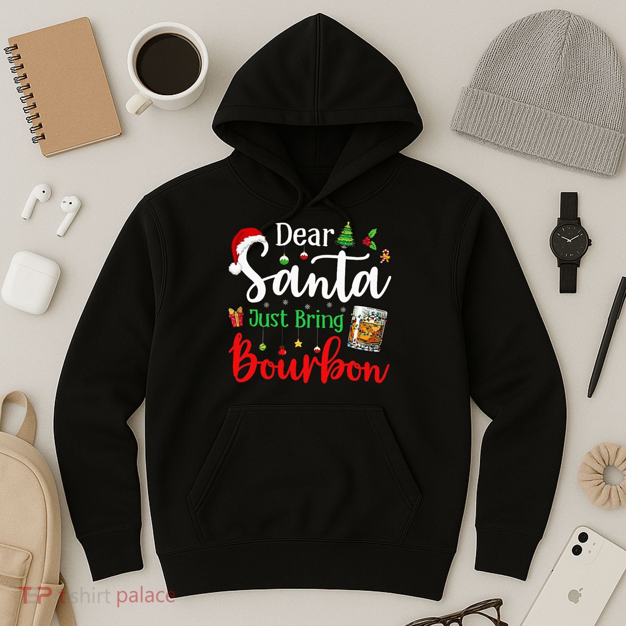 Funny Dear Santa Just Bring Bourbon Christmas Pajamas Hoodie