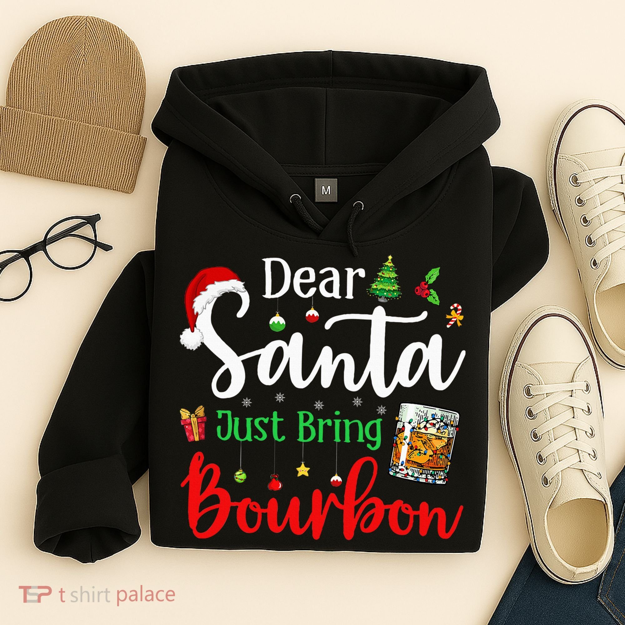 Funny Dear Santa Just Bring Bourbon Christmas Pajamas Hoodie