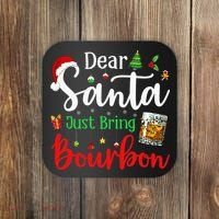 Funny Dear Santa Just Bring Bourbon Christmas Pajamas Coaster thumb 0