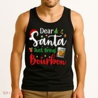 Funny Dear Santa Just Bring Bourbon Christmas Pajamas Tank Top thumb 3