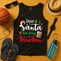 Funny Dear Santa Just Bring Bourbon Christmas Pajamas Tank Top thumb 4