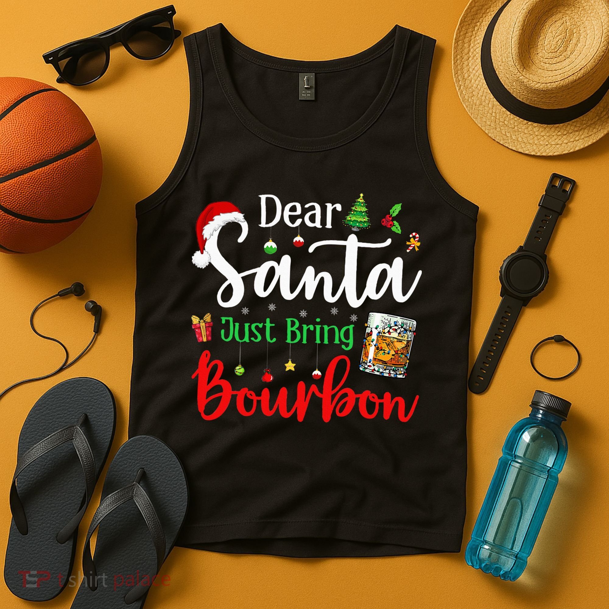 Funny Dear Santa Just Bring Bourbon Christmas Pajamas Tank Top