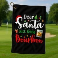 Funny Dear Santa Just Bring Bourbon Christmas Pajamas Golf Towel thumb 1