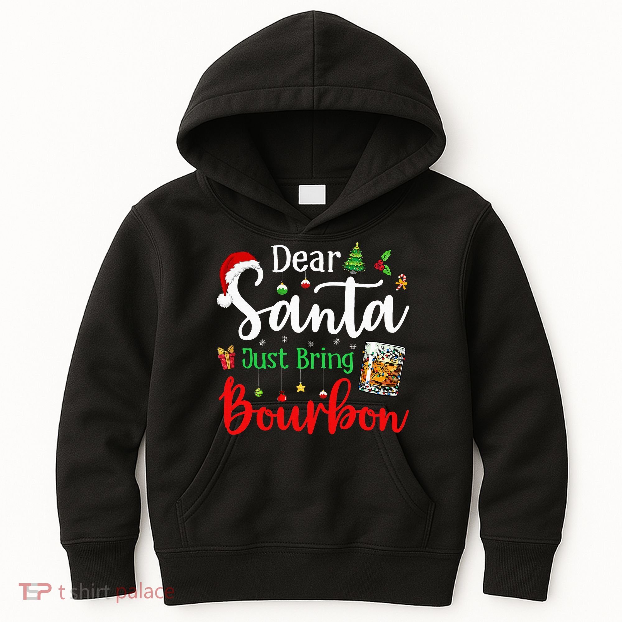Funny Dear Santa Just Bring Bourbon Christmas Pajamas Kids Hoodie
