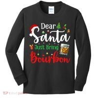 Funny Dear Santa Just Bring Bourbon Christmas Pajamas Kids Long Sleeve Shirt thumb 0