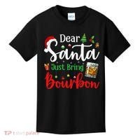 Funny Dear Santa Just Bring Bourbon Christmas Pajamas Kids T-Shirt thumb 0