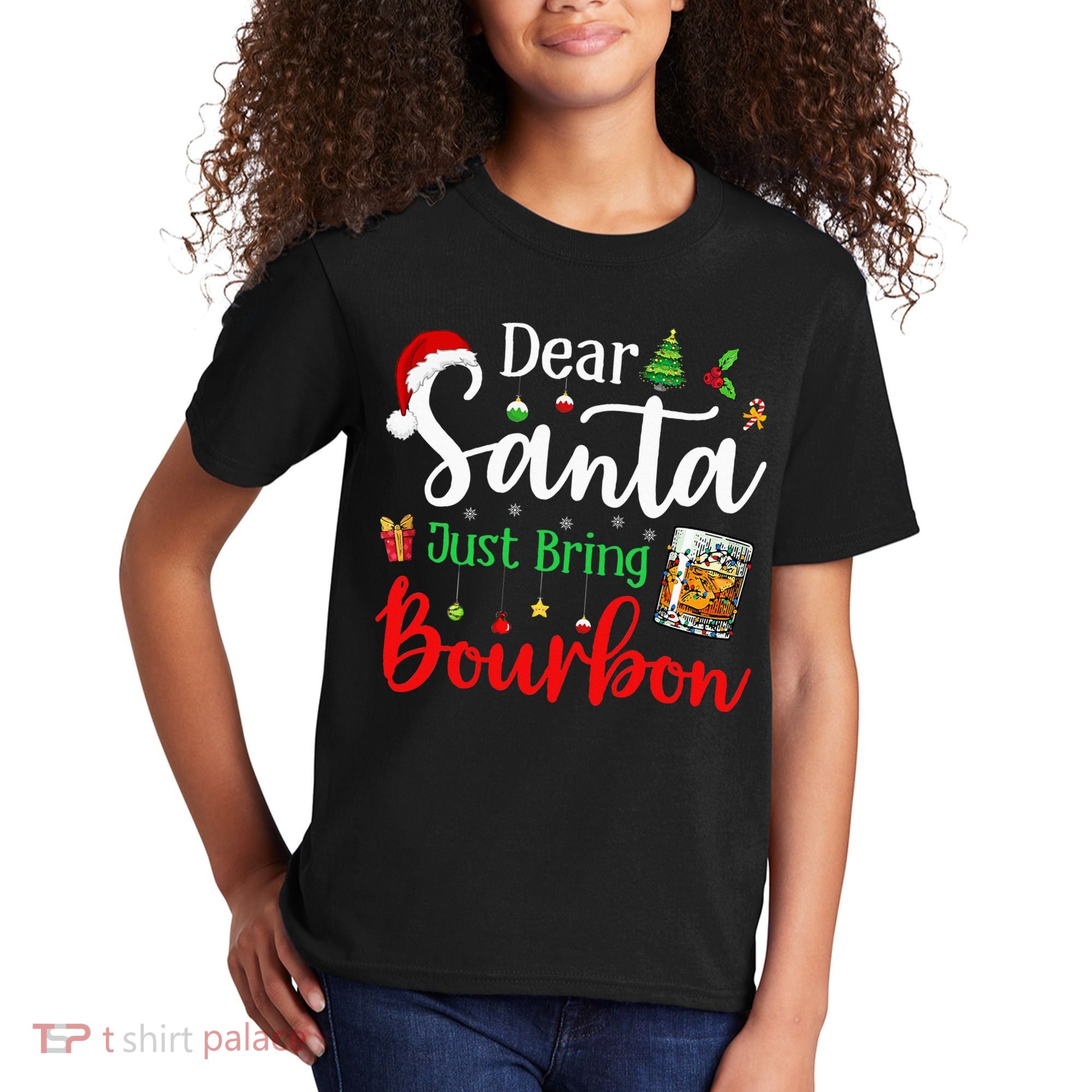 Funny Dear Santa Just Bring Bourbon Christmas Pajamas Kids T-Shirt