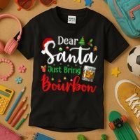 Funny Dear Santa Just Bring Bourbon Christmas Pajamas Kids T-Shirt thumb 3