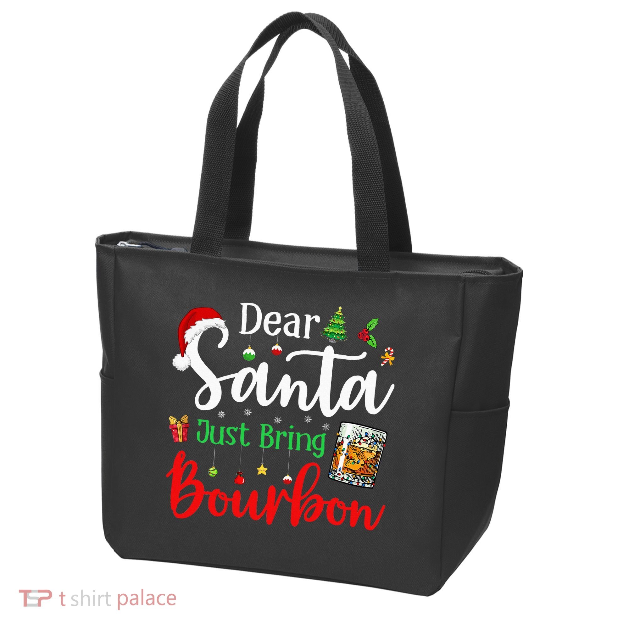 Funny Dear Santa Just Bring Bourbon Christmas Pajamas Tote Bag