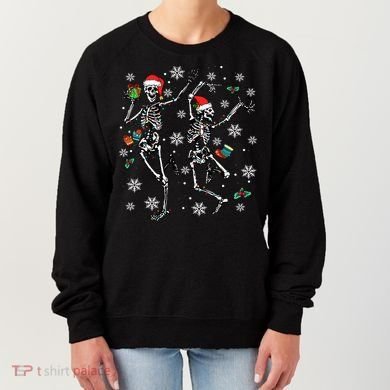 Festive Dancing Skeleton with Christmas Lights Women's Sweatshirt